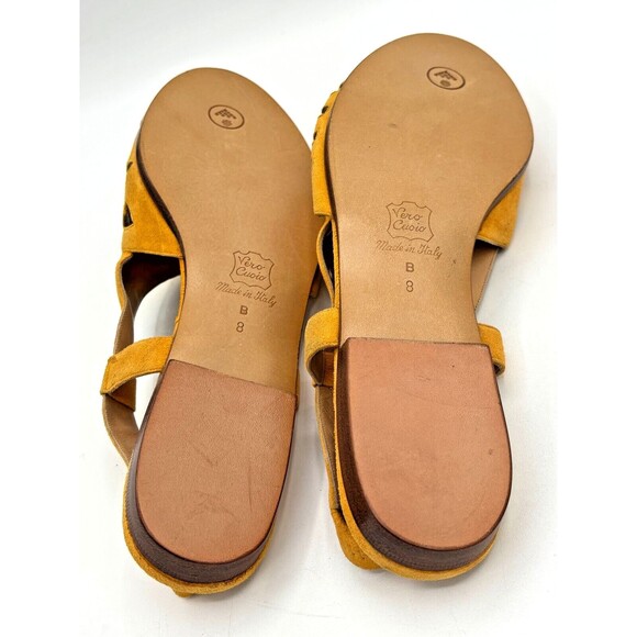 Bottega Veneta Yellow Suede Leather Slingback Strap Sandals Vintage Cutouts Flat - Picture 7 of 16